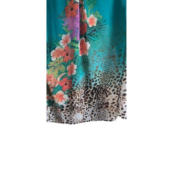 Soft Surroundings Blouse Womens Medium Green Semi Sheer Gauzy Tropical Tunic - Picture 8 of 10